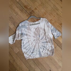 Angela Made in Italy,Tie Dye Lightweight Sweater, Grey, Taupe, White, Size Small